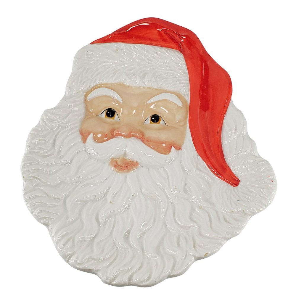 Fitz & Floyd Smiling Santa Face Plate Red & White 3D Christmas Cookies Treats